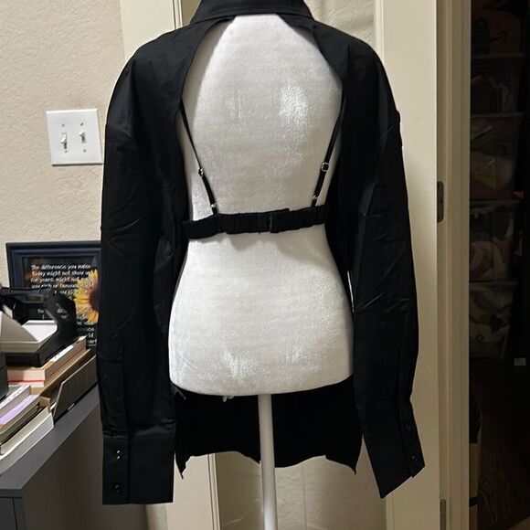 Ser.O.Ya M Lydia Open Back Button Up Boyfriend Shirt Solid Black Contemporary - Picture 2 of 8